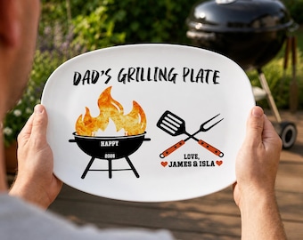 Funny Grill Master Plate for Daddy, Personalized BBQ Platter with Kids Names, Custom Plate Father’s Day Gift for Dad, Dad Gift from Kids