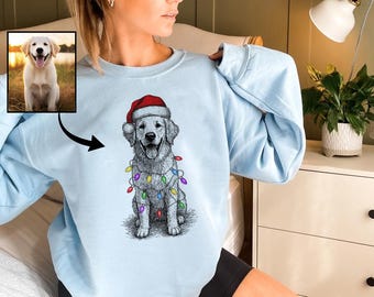 Custom Pet Portrait Christmas Sweatshirt, Personalized Dog Cat Shirt with Name & Photo, Christian Holiday Outfit, Unique Pet Lover Gift Idea