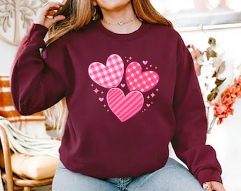 Felpa da donna con cuore, felpa con cappuccio grafica di San Valentino, maglietta carina con cuore per San Valentino, magliette di coppia, girocollo Love per lei, regalo romantico e accogliente