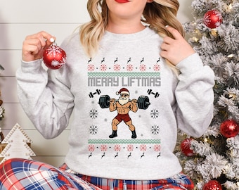 Lustiges Workout-Weihnachts-Sweatshirt, Merry Liftmas Gym-Sweatshirt, Fitness-Xmas-Top, Weihnachten Rundhalsausschnitt, hässliches Feiertags-Pullover-Geschenk für Fitnessstudio-Liebhaber