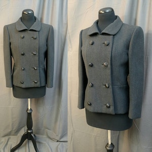 1950s Vintage Wool Ben Zuckerman New York Coat for B. Altman 50s Double Breasted Cropped Peacoat in Gray wool Size 6 Women's image 1