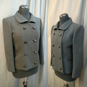 1950s Vintage Wool Ben Zuckerman New York Coat for B. Altman 50s Double Breasted Cropped Peacoat in Gray wool Size 6 Women's image 2