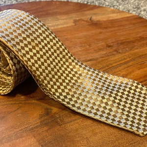 1960s Vintage Silk Tie Gold Jacquard weave by Scott & Scott Loomed in Italy Untipped, 52 inches long Great condition image 1