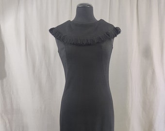 1960s wool large fringe cowl collar shift dress