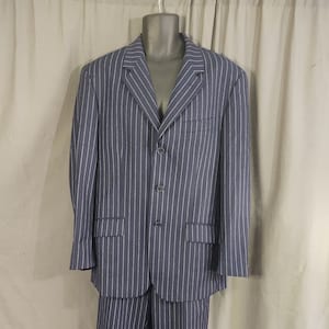 Vintage Cheap and Chic by Moschino wool navy chalk strip suit from the 1990s image 1