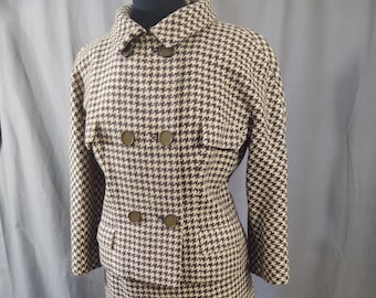 Vintage 1960s Phillippe Venet Boutique Paris Exclusively made for B. Altman and Co. Wool Mohair Hounds tooth skirt suit