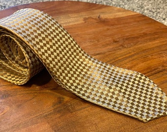 1960s Vintage Silk Tie Gold Jacquard weave by Scott & Scott Loomed in Italy Untipped, 52 inches long Great condition