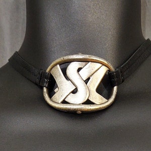 Tom Ford for Yves Saint Laurent Silver Metal & Black leather Bracelet or choker Vintage piece zdjęcie 1