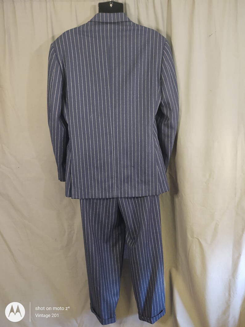 Vintage Cheap and Chic by Moschino wool navy chalk strip suit from the 1990s image 8