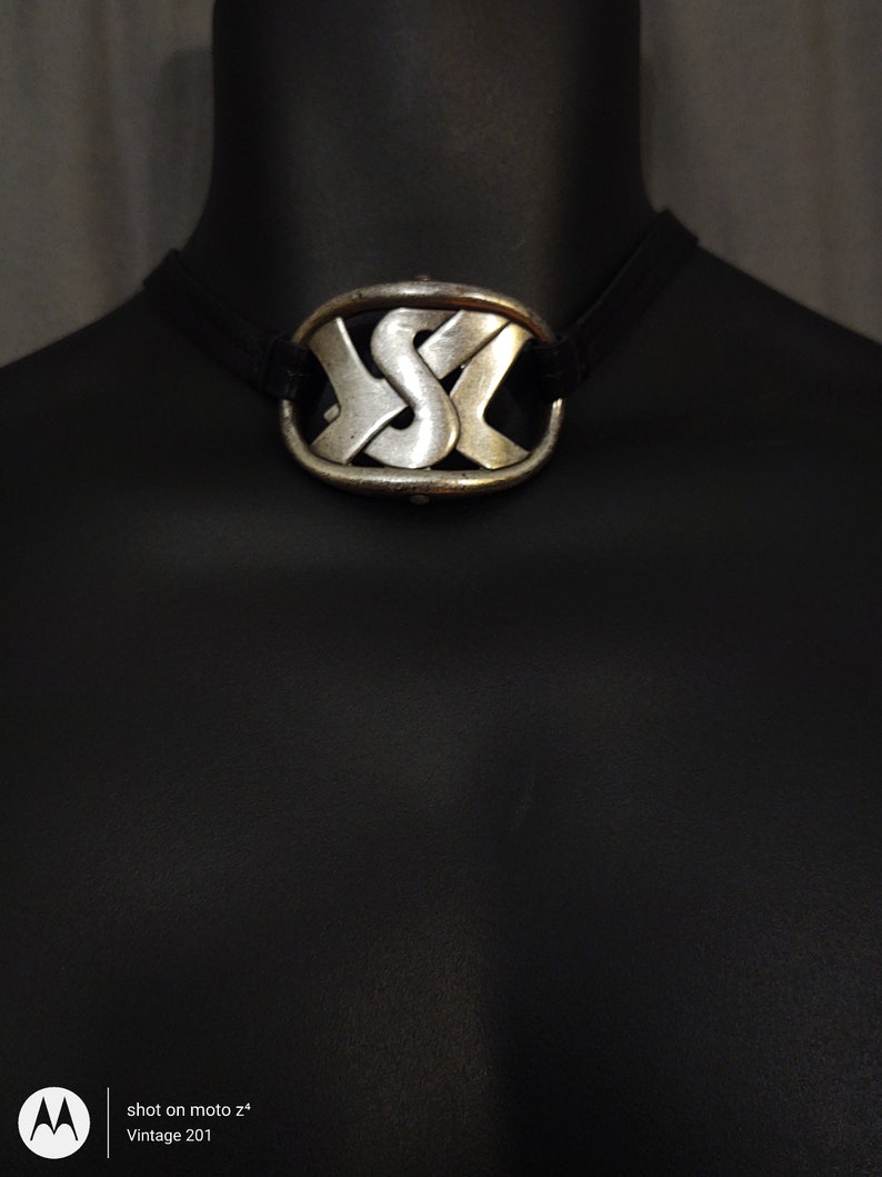 Tom Ford for Yves Saint Laurent Silver Metal & Black leather Bracelet or choker Vintage piece image 2