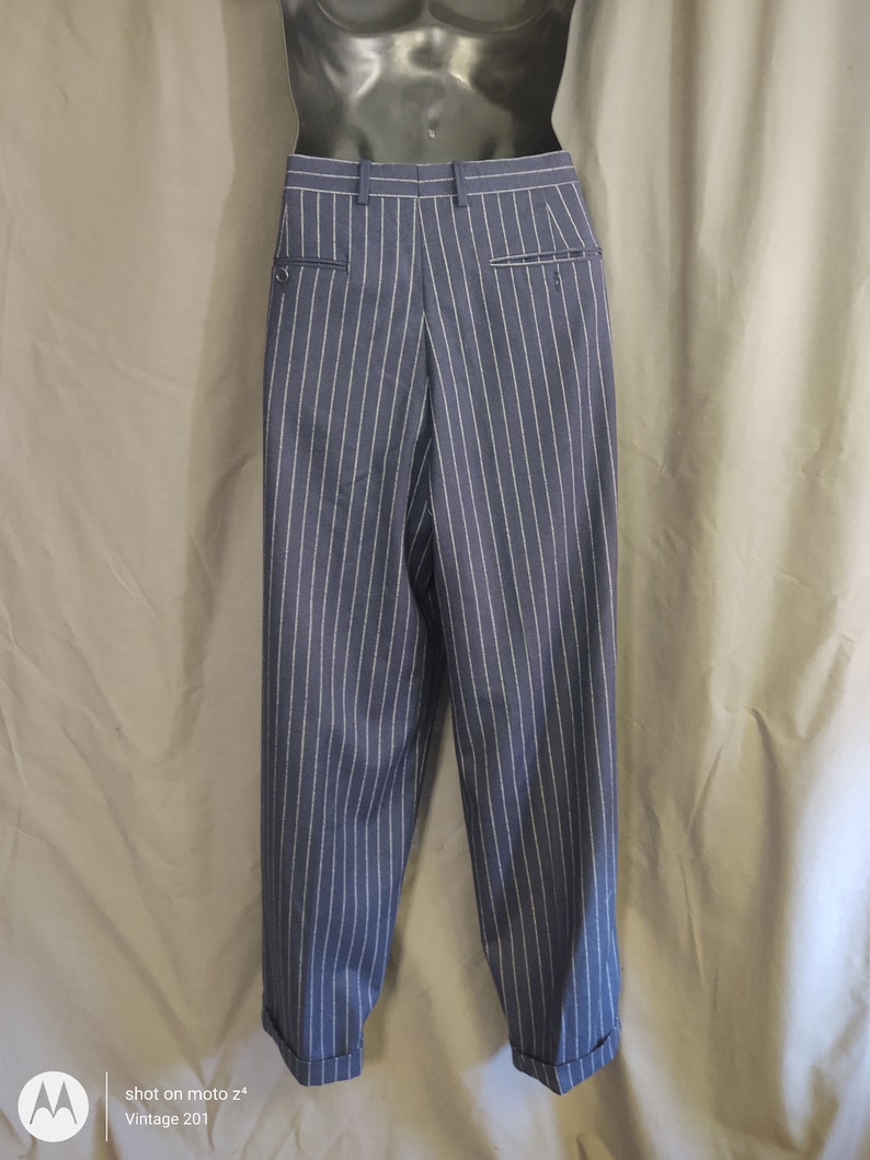 Vintage Cheap and Chic by Moschino wool navy chalk strip suit from the 1990s image 7