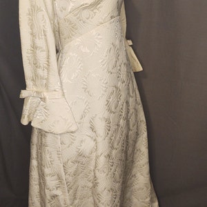 Vintage 1960s Alfred Angelo Ivory Wedding Gown Designed by Edythe Vincent Ivory Damask with Bell Cuffs Pearl embellishments image 3