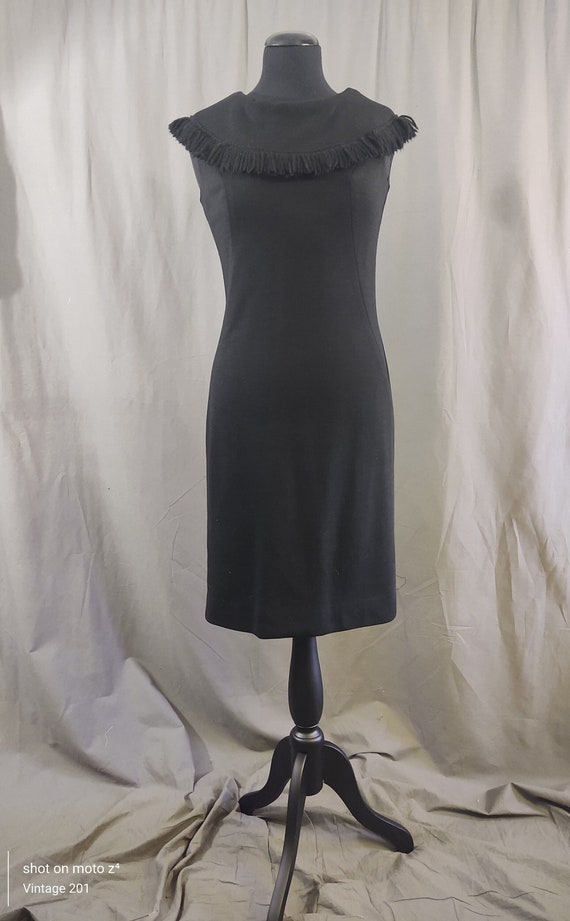 1960s wool large fringe cowl collar shift dress