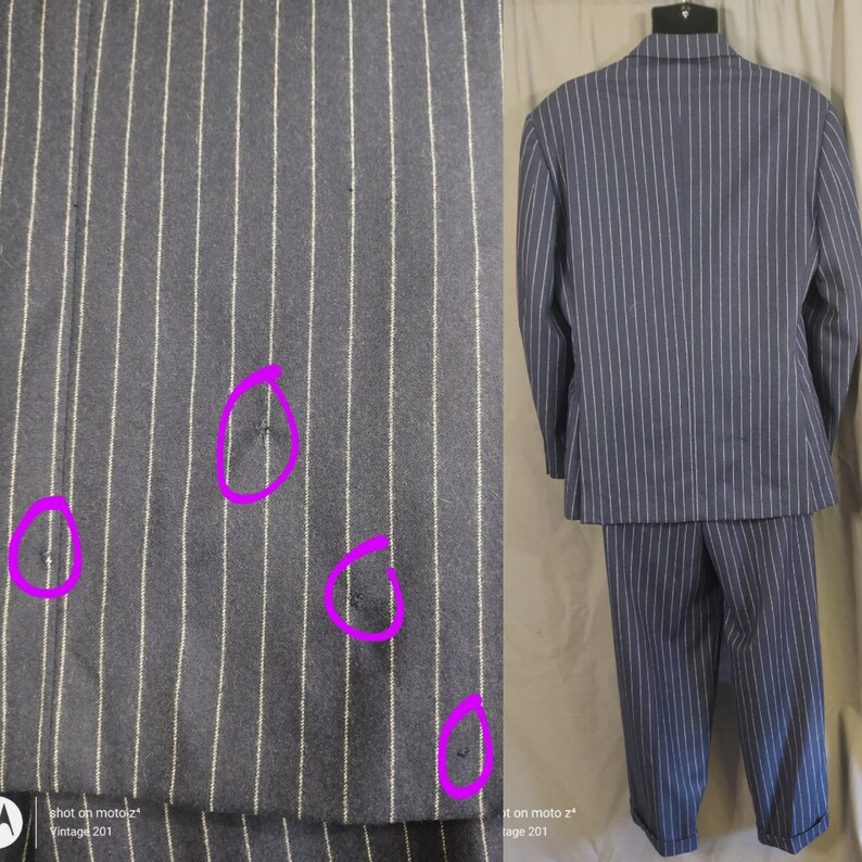 Vintage Cheap and Chic by Moschino wool navy chalk strip suit from the 1990s image 9