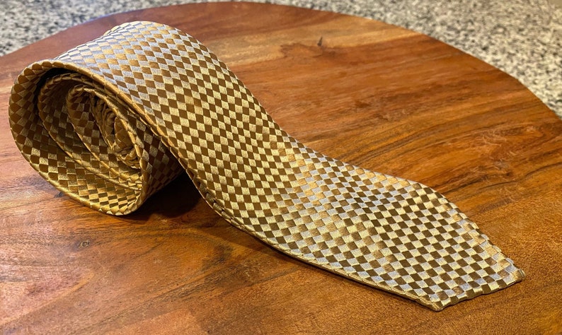 1960s Vintage Silk Tie Gold Jacquard weave by Scott & Scott Loomed in Italy Untipped, 52 inches long Great condition image 1