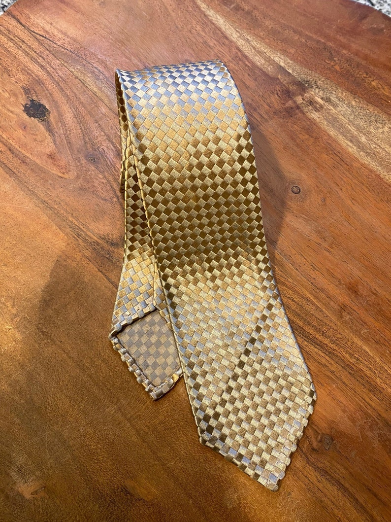 1960s Vintage Silk Tie Gold Jacquard weave by Scott & Scott Loomed in Italy Untipped, 52 inches long Great condition image 2