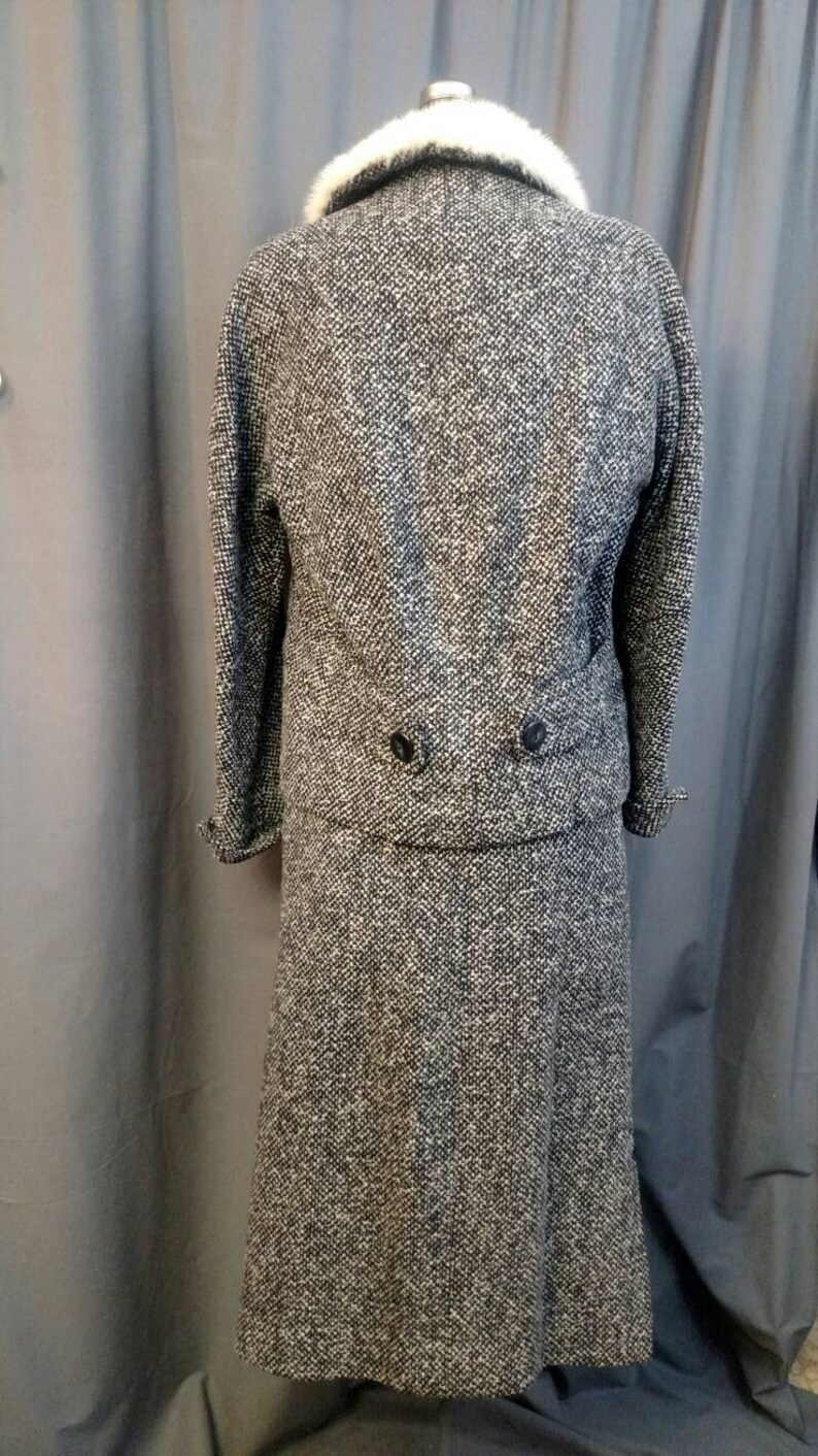 Dan Millstein Wool Tweed Skirt Suit with White Mink Trim Collar image 6