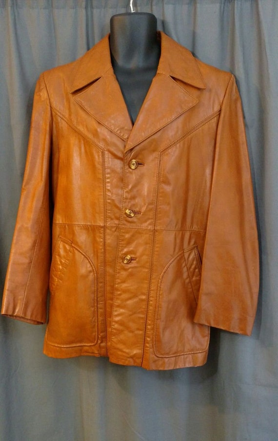 Vintage 1970s Men's Leather Jacket in Carmel Orang