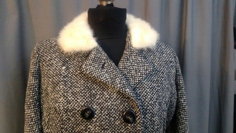 Dan Millstein Wool Tweed Skirt Suit with White Mink Trim Collar image 7