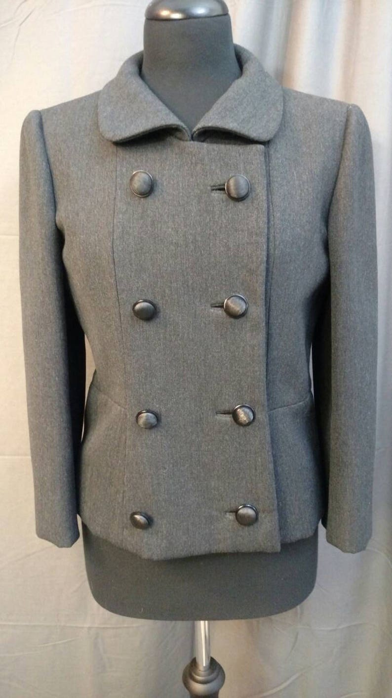 1950s Vintage Wool Ben Zuckerman New York Coat for B. Altman 50s Double Breasted Cropped Peacoat in Gray wool Size 6 Women's image 8