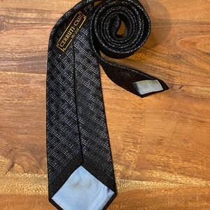 Vintage Cerruti CXII Black Silk Knit Grenadine tie 55 inches length and 3 inches wide Illusions style with silver blue lining image 6