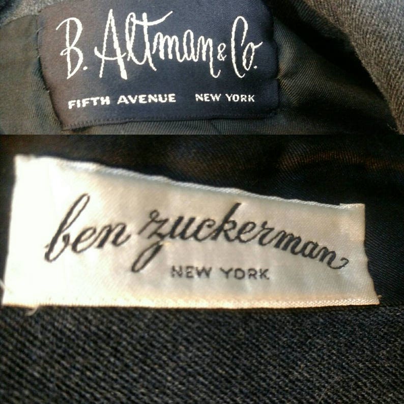 1950s Vintage Wool Ben Zuckerman New York Coat for B. Altman 50s Double Breasted Cropped Peacoat in Gray wool Size 6 Women's image 5