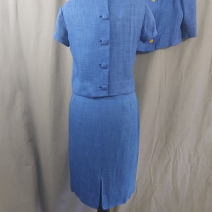 1960s Miller and Levine vintage Blue 3 piece summer suit, skirt, bolero jacket and top in blue, red and white trim with bow. image 9