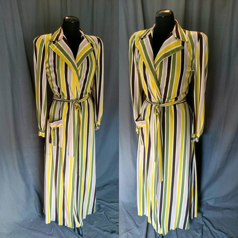 Vintage 1940s Multicolor Stripped Robe Bloomingdales Mauve, Yellow
