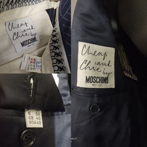 Vintage Cheap and Chic by Moschino wool navy chalk strip suit from the 1990s image 10