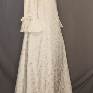Vintage 1960s Alfred Angelo Ivory Wedding Gown Designed by Edythe Vincent Ivory Damask with Bell Cuffs Pearl embellishments image 4