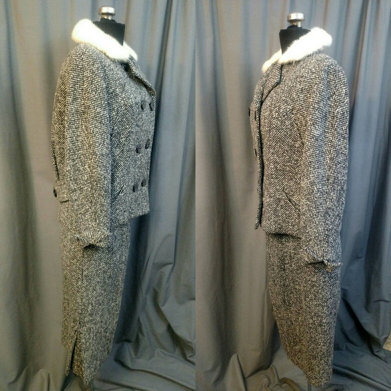 Dan Millstein Wool Tweed Skirt Suit with White Mink Trim Collar image 2