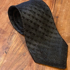 Vintage Cerruti CXII Black Silk Knit Grenadine tie 55 inches length and 3 inches wide Illusions style with silver blue lining image 2