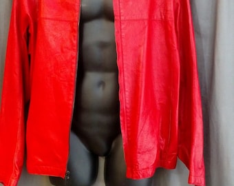 Vintage DKNY Men's Leather Moto Jacket Size: Large - Bright Red