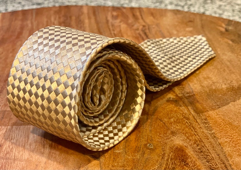 1960s Vintage Silk Tie Gold Jacquard weave by Scott & Scott Loomed in Italy Untipped, 52 inches long Great condition image 4