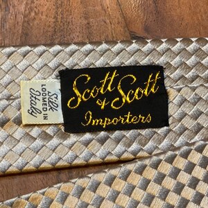 1960s Vintage Silk Tie Gold Jacquard weave by Scott & Scott Loomed in Italy Untipped, 52 inches long Great condition image 5