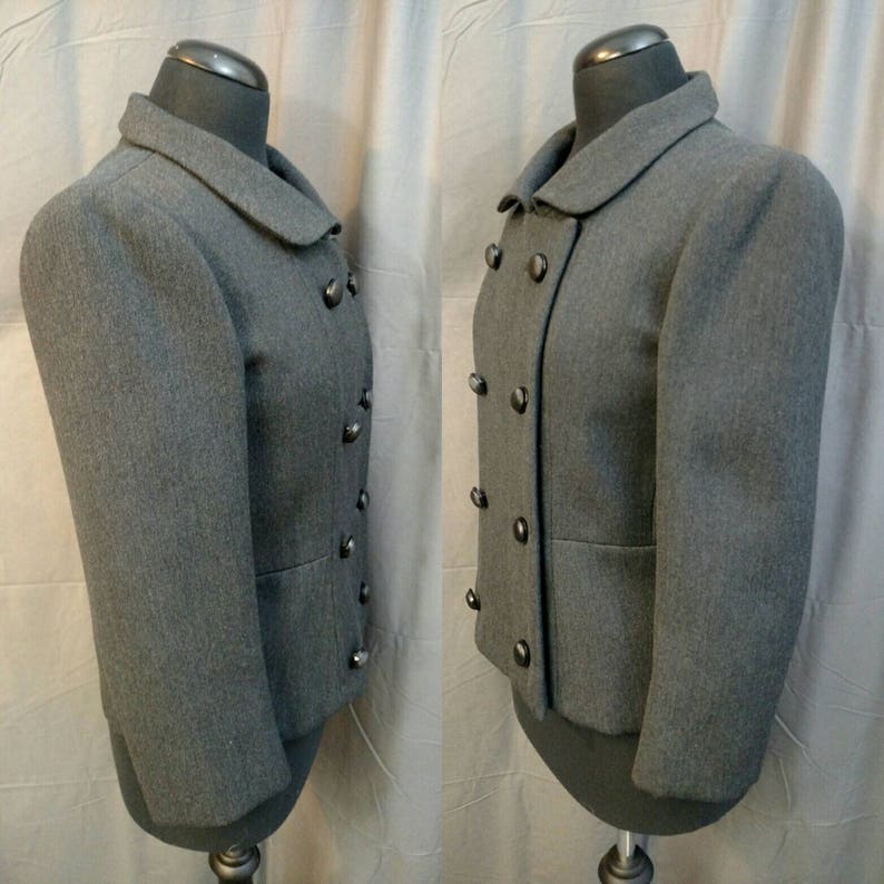1950s Vintage Wool Ben Zuckerman New York Coat for B. Altman 50s Double Breasted Cropped Peacoat in Gray wool Size 6 Women's image 3