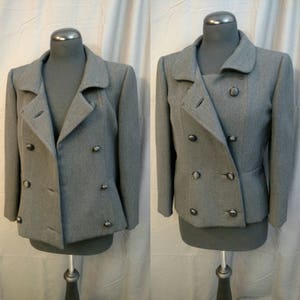 1950s Vintage Wool Ben Zuckerman New York Coat for B. Altman 50s Double Breasted Cropped Peacoat in Gray wool Size 6 Women's image 4