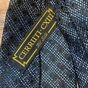 Vintage Cerruti CXII Black Silk Knit Grenadine tie 55 inches length and 3 inches wide Illusions style with silver blue lining image 8