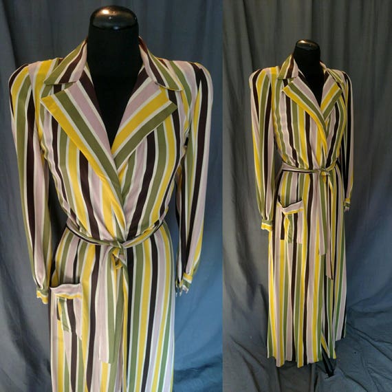 Vintage 1940s Multi-color Stripped Robe - Bloomin… - image 1