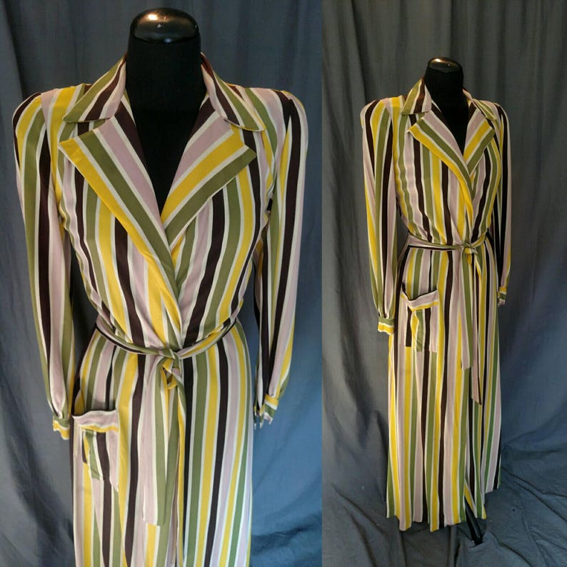 Vintage 1940s Multicolor Stripped Robe Bloomingdales Mauve, Yellow
