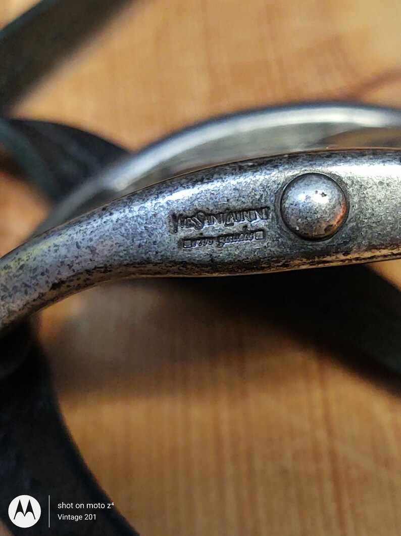 Tom Ford for Yves Saint Laurent Silver Metal & Black leather Bracelet or choker Vintage piece zdjęcie 10