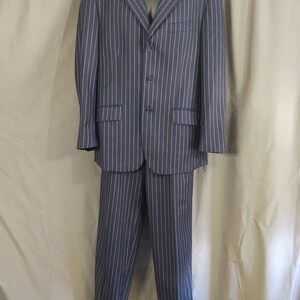 Vintage Cheap and Chic by Moschino wool navy chalk strip suit from the 1990s image 3