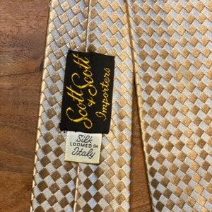 1960s Vintage Silk Tie Gold Jacquard weave by Scott & Scott Loomed in Italy Untipped, 52 inches long Great condition image 6