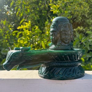 Huge !! Green Jade Shivling ~ Margaj Shiva Lingam Statue ~ Panchmukhi Pashupatinath Shivl ~ Crystal Shivlingam ~ 4990 Grams , 11.02" Inches image 10