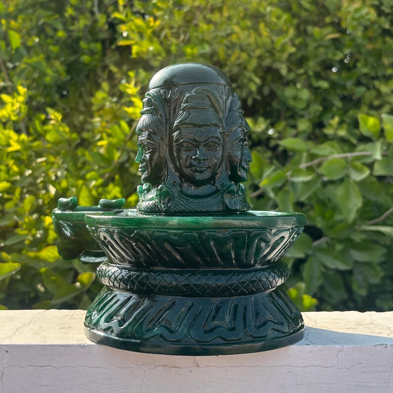 Huge !! Green Jade Shivling ~ Margaj Shiva Lingam Statue ~ Panchmukhi Pashupatinath Shivl ~ Crystal Shivlingam ~ 4990 Grams , 11.02" Inches image 12