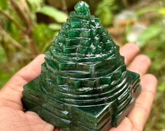 Green Aventurine Shree Yantra ~ Crystal Jade Shri Chakra Laxmi Yantras ~ 316 Grams , 2.55"