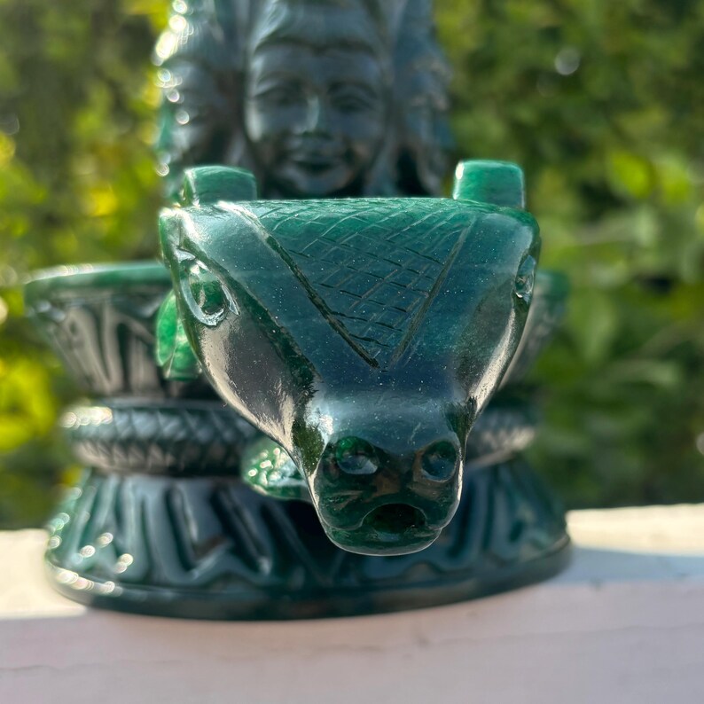 Huge !! Green Jade Shivling ~ Margaj Shiva Lingam Statue ~ Panchmukhi Pashupatinath Shivl ~ Crystal Shivlingam ~ 4990 Grams , 11.02" Inches image 6