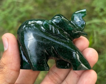 Green Jade Elephant Statue ~ Indian Hand Carving Polished Elephant for Home Decor ~ Choose Size Now ~