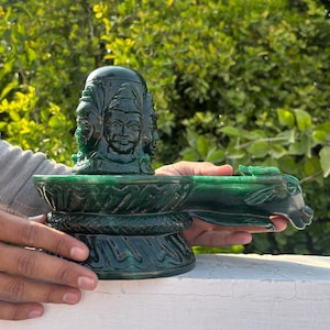 Huge !! Green Jade Shivling ~ Margaj Shiva Lingam Statue ~ Panchmukhi Pashupatinath Shivl ~ Crystal Shivlingam ~ 4990 Grams , 11.02" Inches image 1