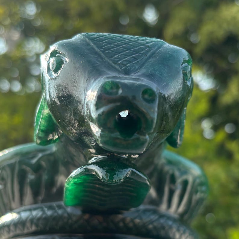 Huge !! Green Jade Shivling ~ Margaj Shiva Lingam Statue ~ Panchmukhi Pashupatinath Shivl ~ Crystal Shivlingam ~ 4990 Grams , 11.02" Inches image 7